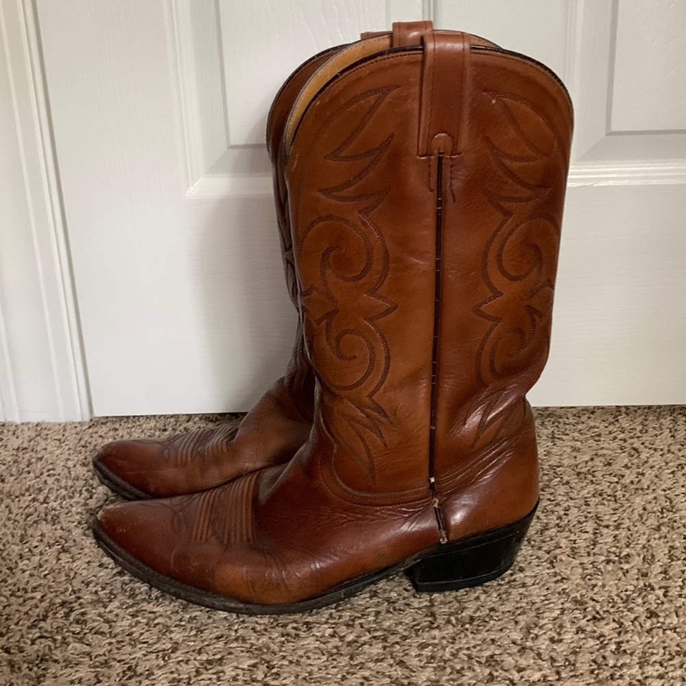 GENUINE LEATHER BROWN COWBOY BOOTS MENS 12D